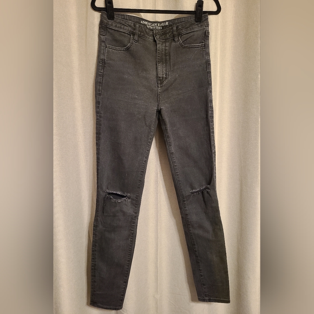 American Eagle Outfitters Black Superstretch Super Hi-rise Distreesed Jeggings